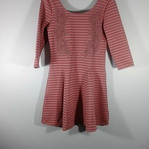 Free People pink/red striped long slv dress Sz L